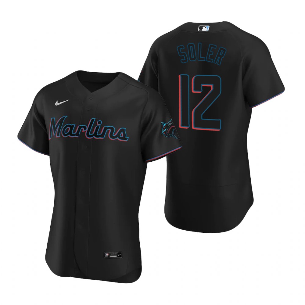 Mens Miami Marlins #12 Jorge Soler Nike Black Alternate FlexBase Player Jersey