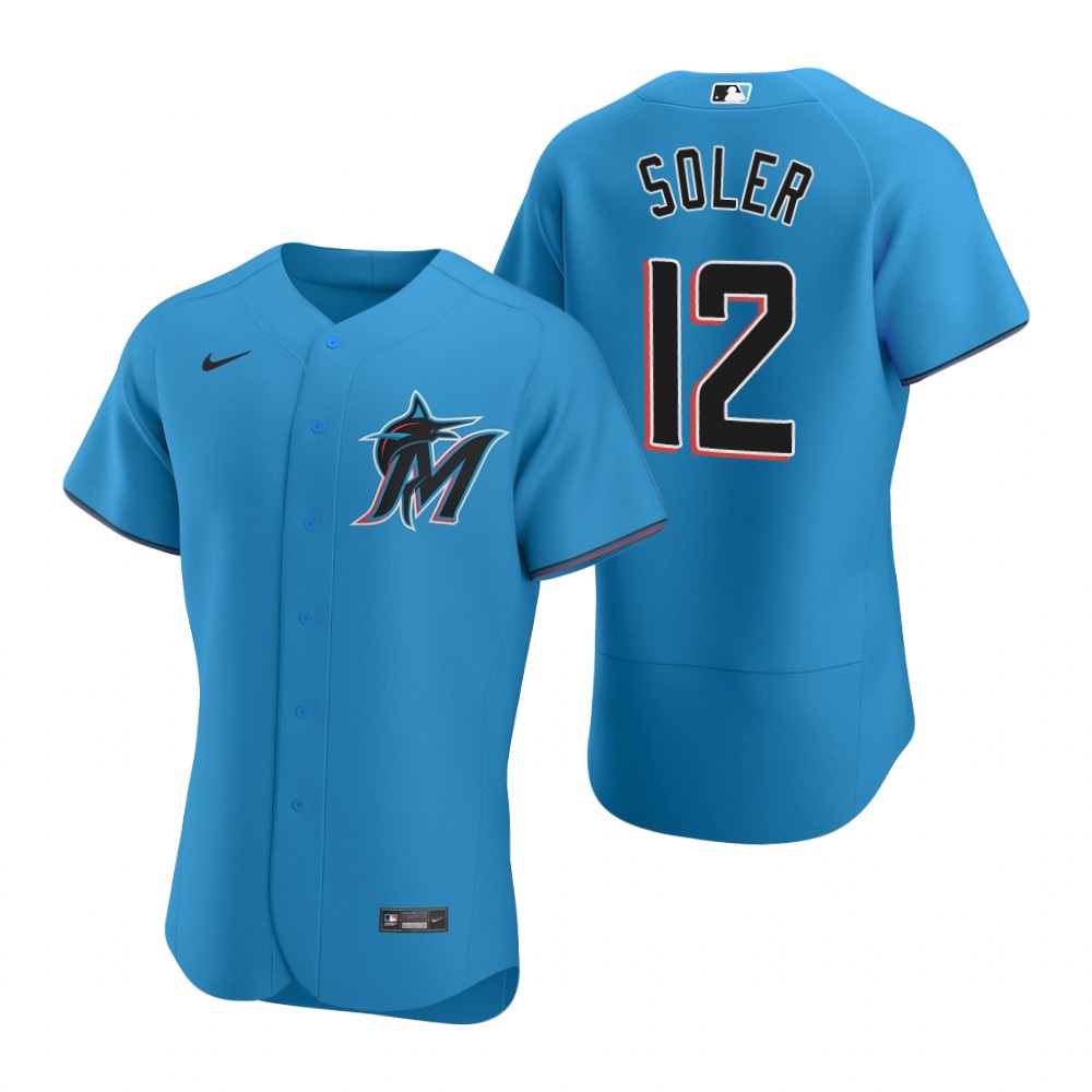 Mens Miami Marlins #12 Jorge Soler Nike Blue Alternate FlexBase Player Jersey