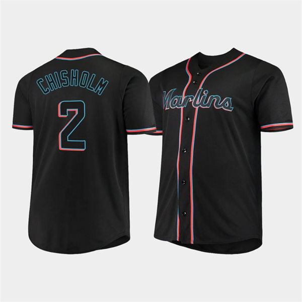Mens Miami Marlins #2 Jazz Chisholm Jr.Black Big & Tall Alternate Jersey