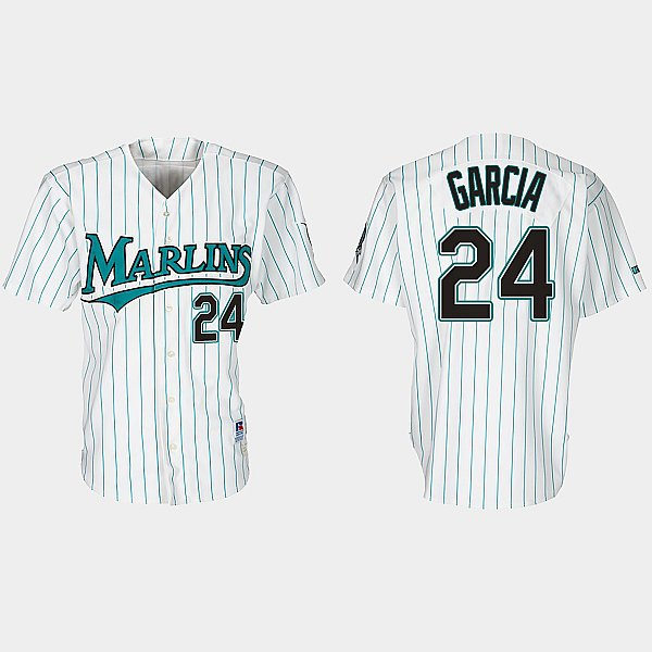 Mens Miami Marlins #24 Avisail Garcia Nike White Teal Pinstripe 30th Anniversary Retro Jersey