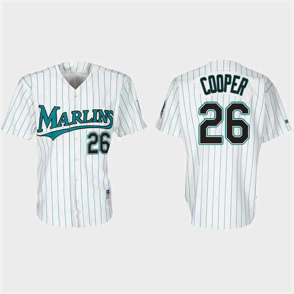 Mens Miami Marlins #26 Garrett Cooper Nike White Teal Pinstripe 30th Anniversary Retro Jersey