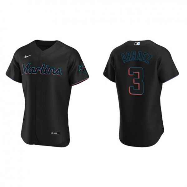 Mens Miami Marlins #3 Luis Arraez Nike Black Alternate FlexBase Player Jersey