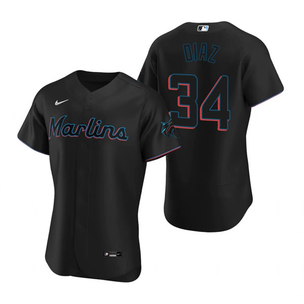 Mens Miami Marlins #34 Lewin Diaz Nike Black Alternate FlexBase Player Jersey
