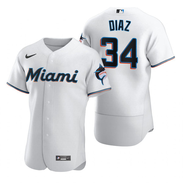 Mens Miami Marlins #34 Lewin Diaz Nike White Home FlexBase Player Jersey