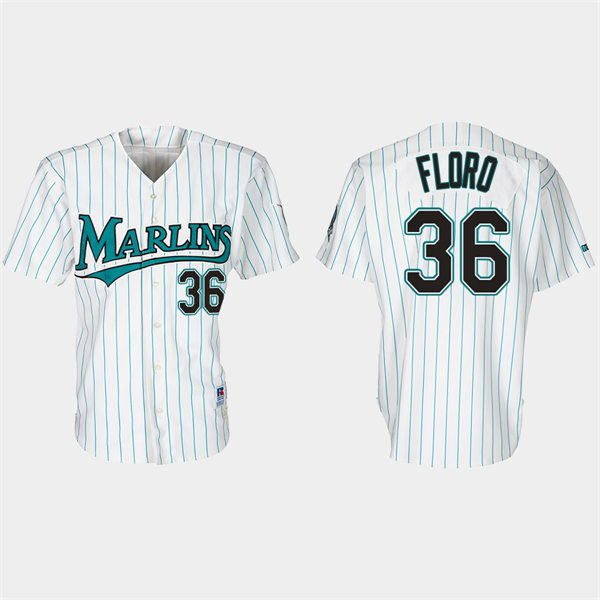 Mens Miami Marlins #36 Dylan Floro Nike White Teal Pinstripe 30th Anniversary Retro Jersey