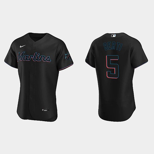 Mens Miami Marlins #5 Jon Berti Nike Black Alternate FlexBase Player Jersey