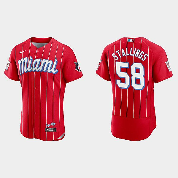 Mens Miami Marlins #58 Jacob Stallings Nike Red 2021 City Connect Jersey