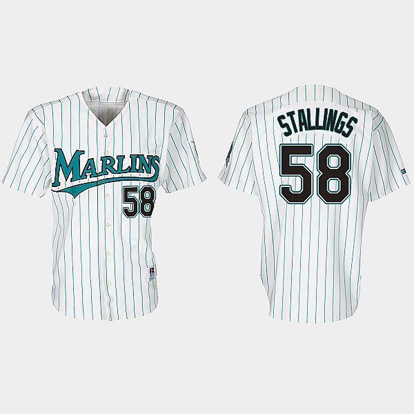 Mens Miami Marlins #58 Jacob Stallings Nike White Teal Pinstripe 30th Anniversary Retro Jersey