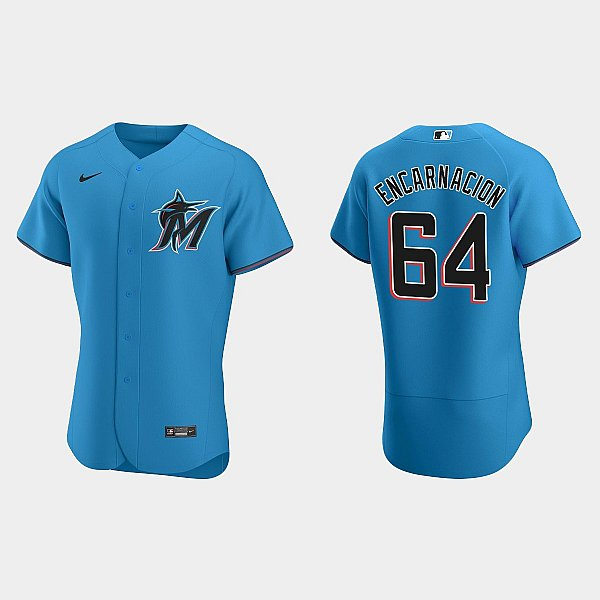 Mens Miami Marlins #64 Jerar Encarnacion Nike Blue Alternate FlexBase Player Jersey