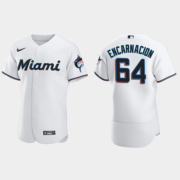 Mens Miami Marlins #64 Jerar Encarnacion Nike White Home FlexBase Player Jersey