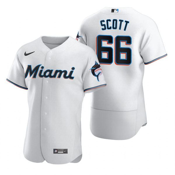 Mens Miami Marlins #66 Tanner Scott Nike White Home FlexBase Player Jersey