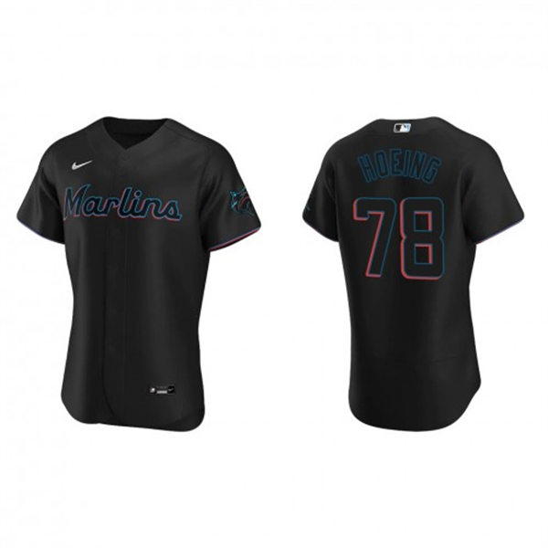 Mens Miami Marlins #78 Bryan Hoeing Nike Black Alternate FlexBase Player Jersey