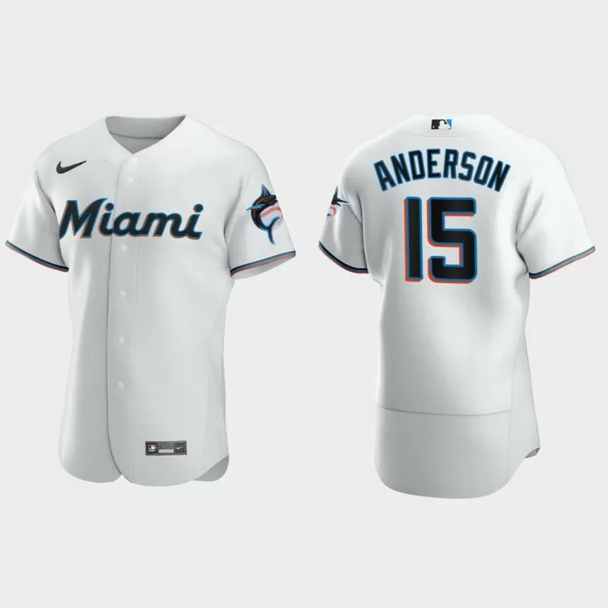 Mens Miami Marlins Brian Anderson #15 White Authentic Jersey