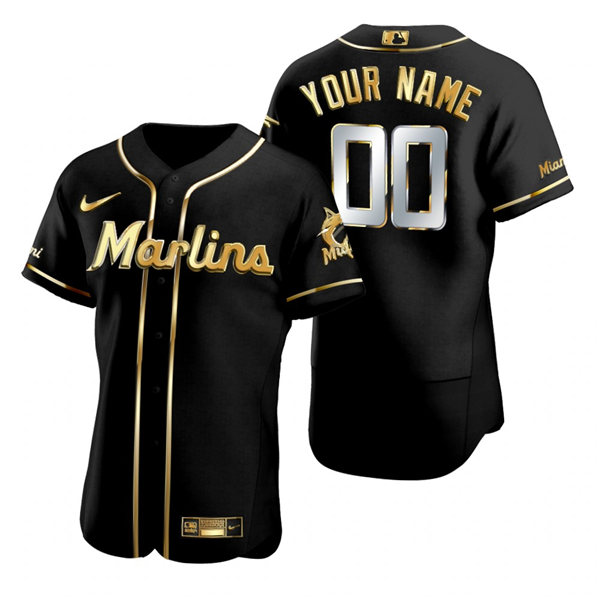 Mens Miami Marlins Custom Robb Nen Mike Lowell Terry Pendleton Cliff Floyd Nike Black Golden Edition Jersey