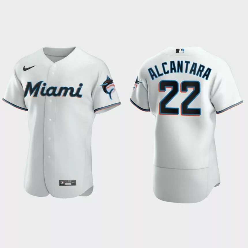 Mens Miami Marlins Sandy Alcantara #22 White Authentic Jersey
