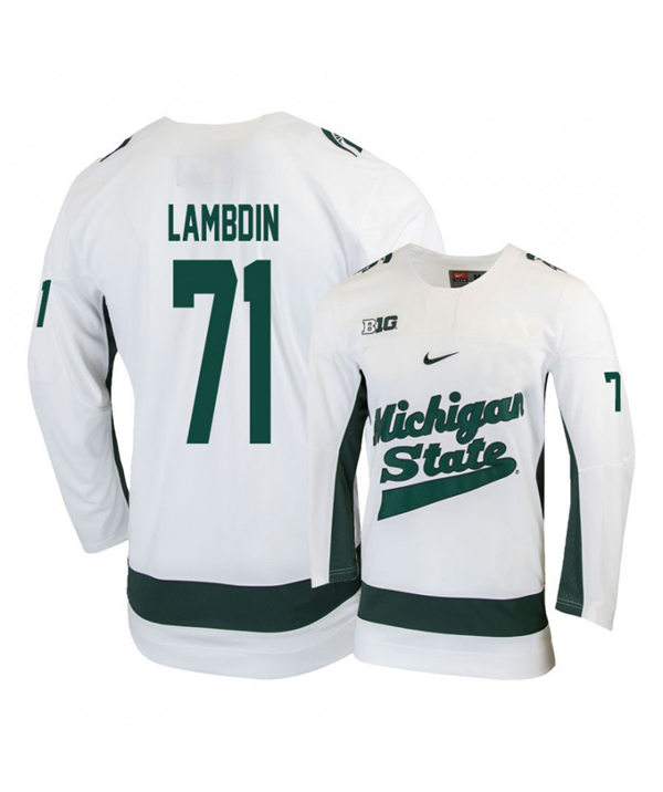 Mens Michigan State Spartans #71 Logan Lambdin Stitched Nike White Hockey Jersey