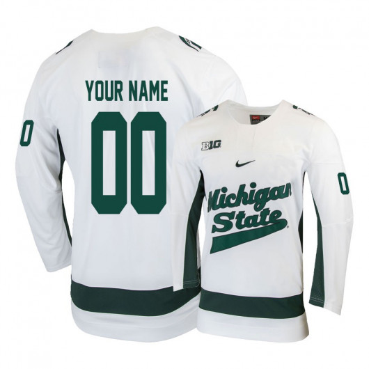 Mens Michigan State Spartans Custom Stitched Nike 2020 White College Hockey Jersey