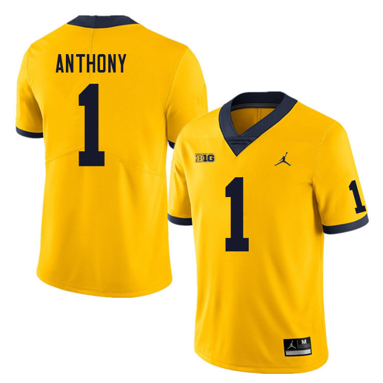 Mens Michigan Wolverines #1 Andrel Anthony Gold Jordan Brand College Football Game Jersey