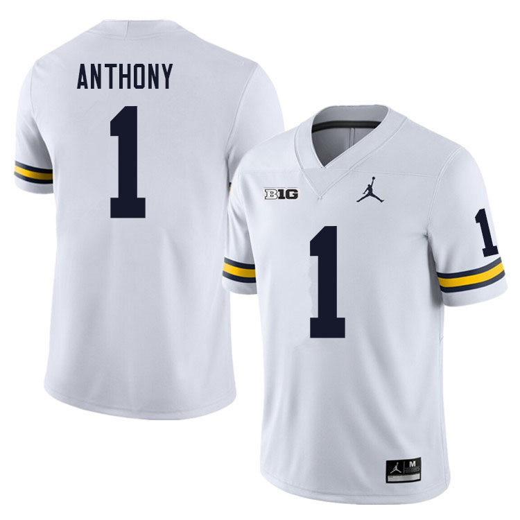 Mens Michigan Wolverines #1 Andrel Anthony White Jordan Brand College Football Game Jersey