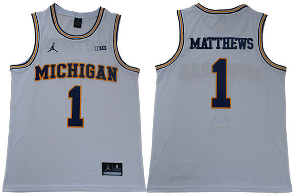 Mens Michigan Wolverines #1 Charles Matthews White Jordan Brand College Basketball Game Jersey