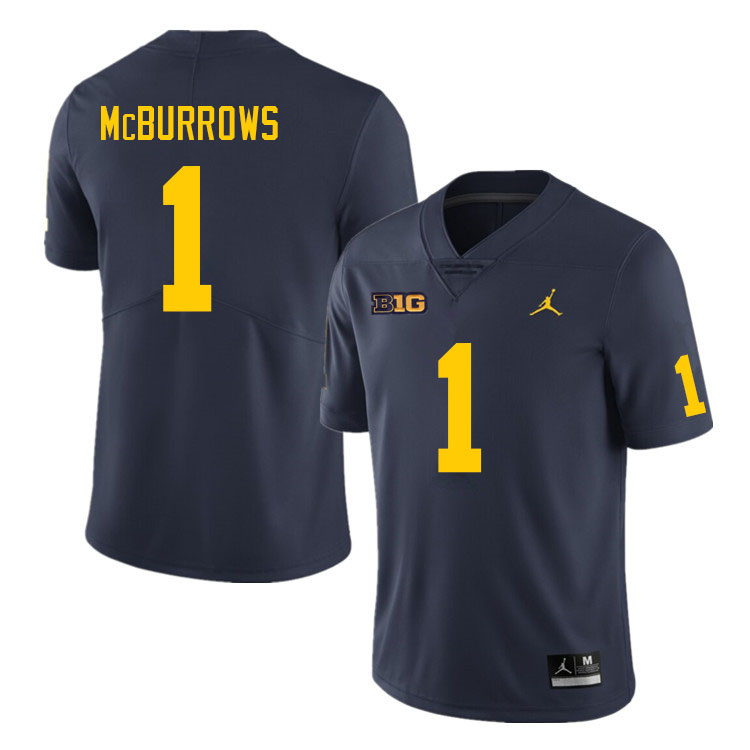 Mens Michigan Wolverines #1 JaDen McBurrows Navy College Football Game Jersey