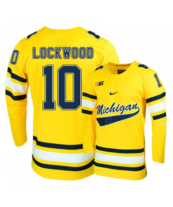 Mens Michigan Wolverines #10 Will Lockwood Stitched Nike Gold Hockey Jerseys