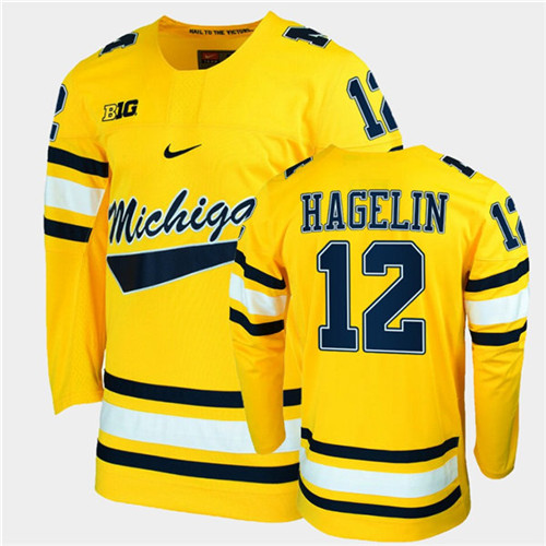 Mens Michigan Wolverines #12 Carl Hagelin Nike Maize College Hockey Game Jerseys