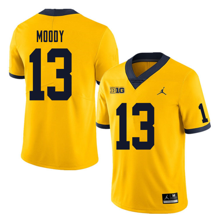 Mens Michigan Wolverines #13 Jake Moody Gold Jordan Brand College Football Game Jersey