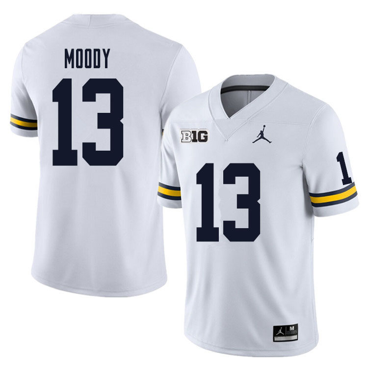Mens Michigan Wolverines #13 Jake Moody White Jordan Brand College Football Game Jersey