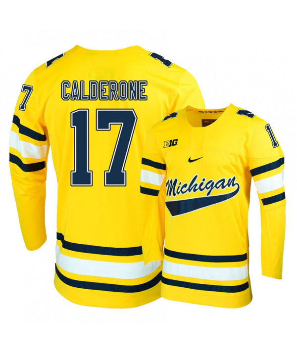 Mens Michigan Wolverines #17 Tony Calderone Stitched Nike Gold Hockey Jerseys