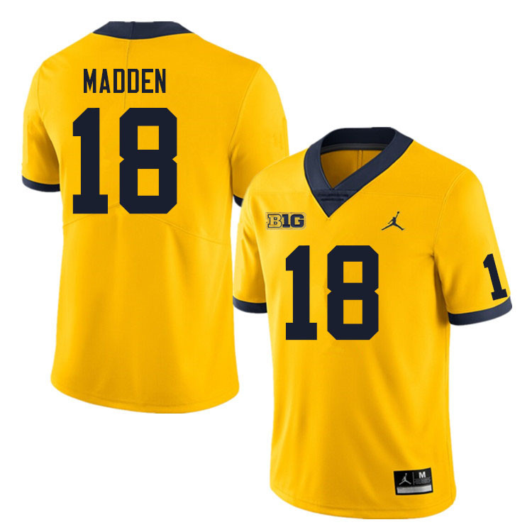Mens Michigan Wolverines #18 Jesse Madden Maize College Football Game Jersey