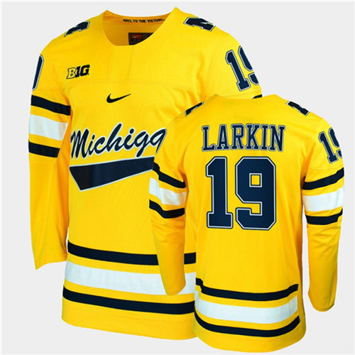 Mens Michigan Wolverines #19 Dylan Larkin Nike Maize College Hockey Game Jerseys