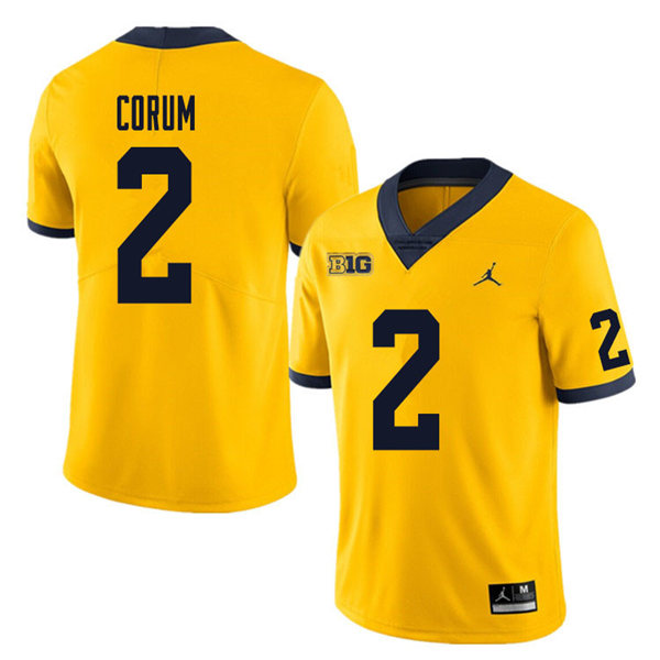 Mens Michigan Wolverines #2 Blake Corum Jordan Brand Gold College Football Game Jersey