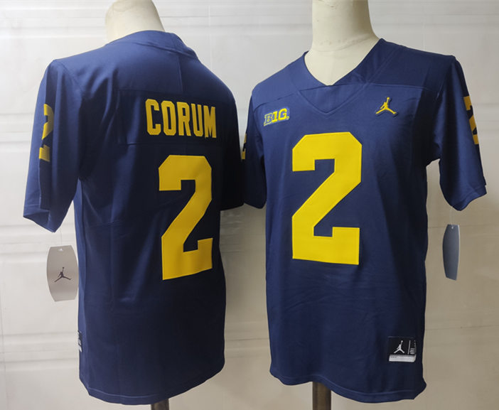 Mens Michigan Wolverines #2 Blake Corum Jordan Brand Navy College Football Game Jersey