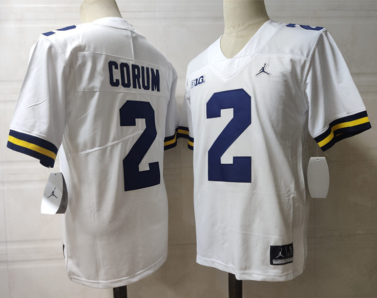 Mens Michigan Wolverines #2 Blake Corum Jordan Brand White College Football Game Jersey