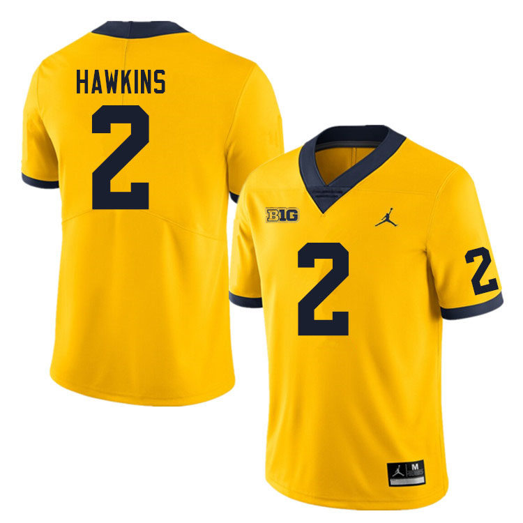 Mens Michigan Wolverines #2 Brad Hawkins Gold Jordan Brand College Football Game Jersey