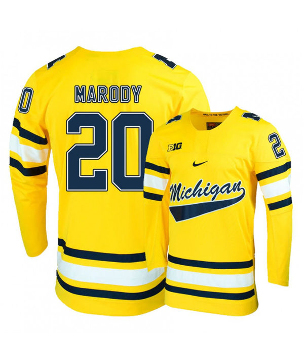 Mens Michigan Wolverines #20 Cooper Marody Stitched Nike Gold Hockey Jersey