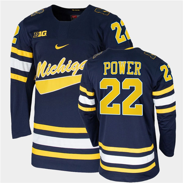 Mens Michigan Wolverines #22 Owen Power Stitched Nike Navy Hockey Jersey