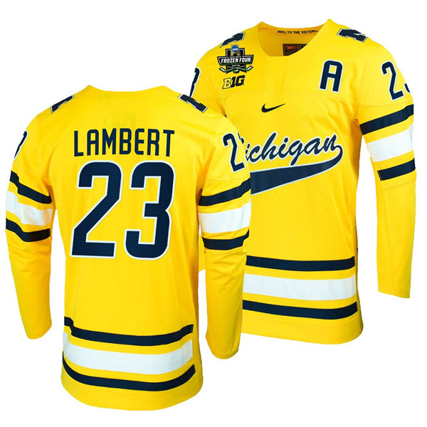 Mens Michigan Wolverines #23 Jimmy Lambert Stitched Nike Gold Hockey Jerseys