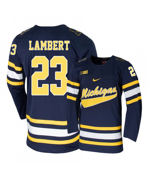 Mens Michigan Wolverines #23 Jimmy Lambert Stitched Nike Navy Hockey Jerseys