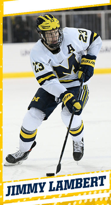 Mens Michigan Wolverines #23 Jimmy Lambert Stitched Nike White BIG M Hockey Jersey