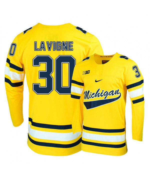 Mens Michigan Wolverines #30 Hayden Lavigne Stitched Nike Gold Hockey Jerseys