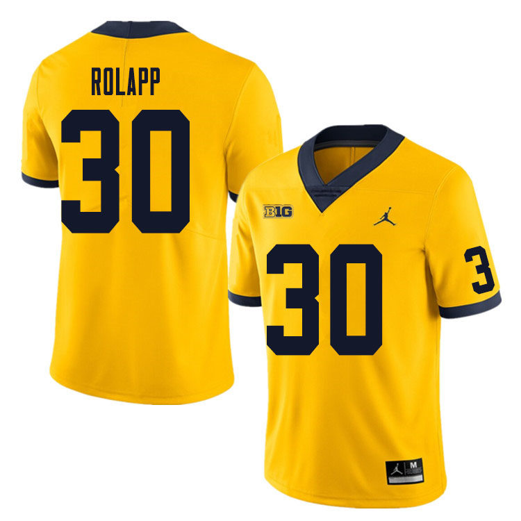 Mens Michigan Wolverines #30 Will Rolapp Gold Jordan Brand College Football Game Jersey