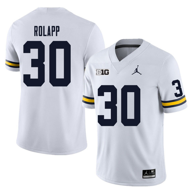Mens Michigan Wolverines #30 Will Rolapp White College Football Game Jersey