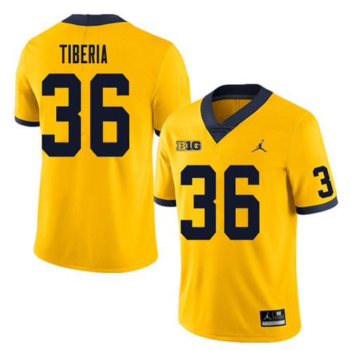 Mens Michigan Wolverines #36 Nico Tiberia Maize College Football Game Jersey
