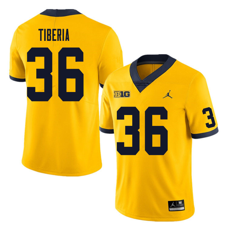 Mens Michigan Wolverines #36 Nico Tiberia Maize College Football Game Jersey