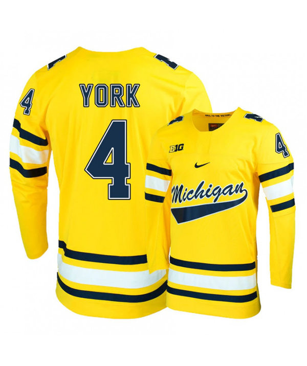 Mens Michigan Wolverines #4 Cameron York Stitched Nike Gold Hockey Jerseys
