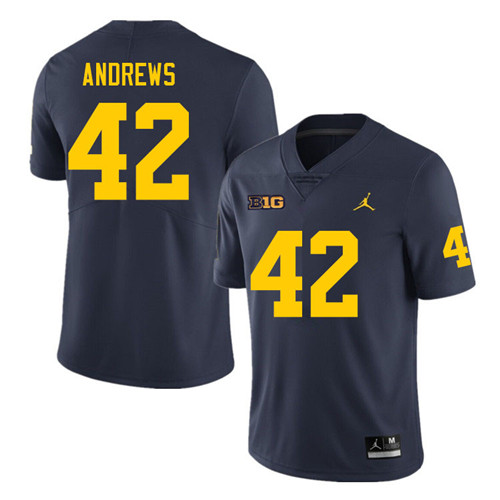 Mens Michigan Wolverines #42 Trevor Andrews Navy College Football Game Jersey