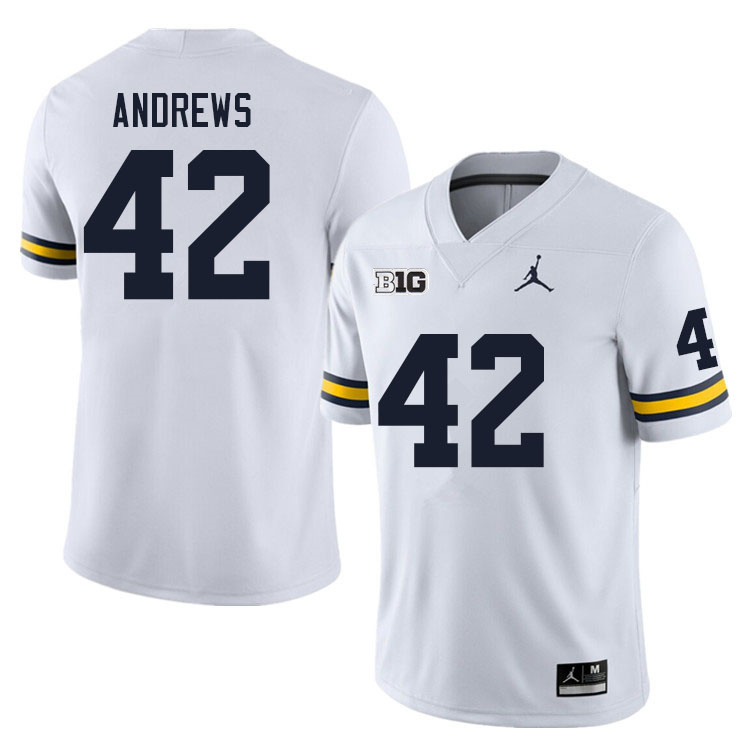 Mens Michigan Wolverines #42 Trevor Andrews White College Football Game Jersey