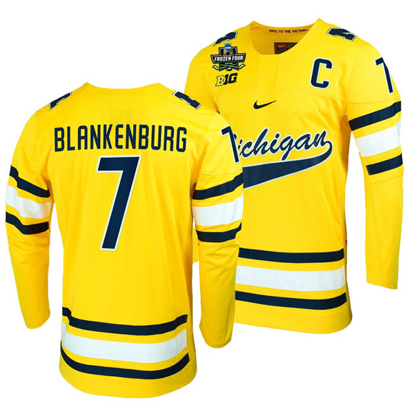 Mens Michigan Wolverines #7 Nick Blankenburg Stitched Nike Gold Hockey Jerseys